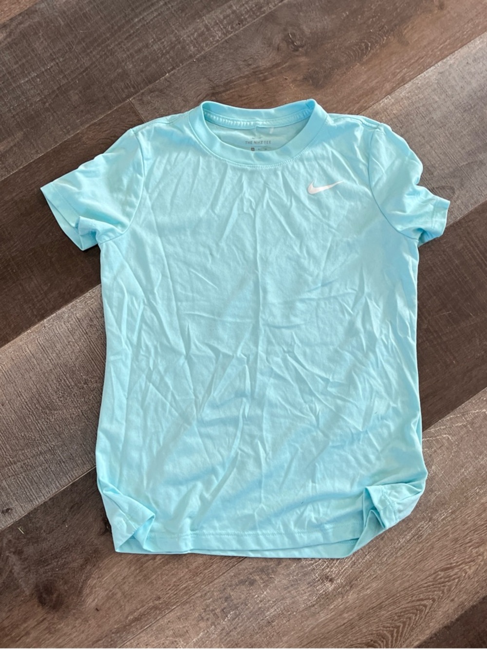 Nike Short Sleeve Crewneck Tee in Aqua Blue with White Swoosh
